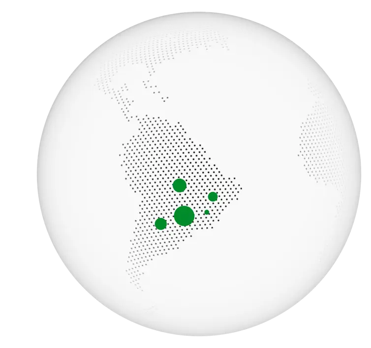 globe with a few dots on states located in Brazil